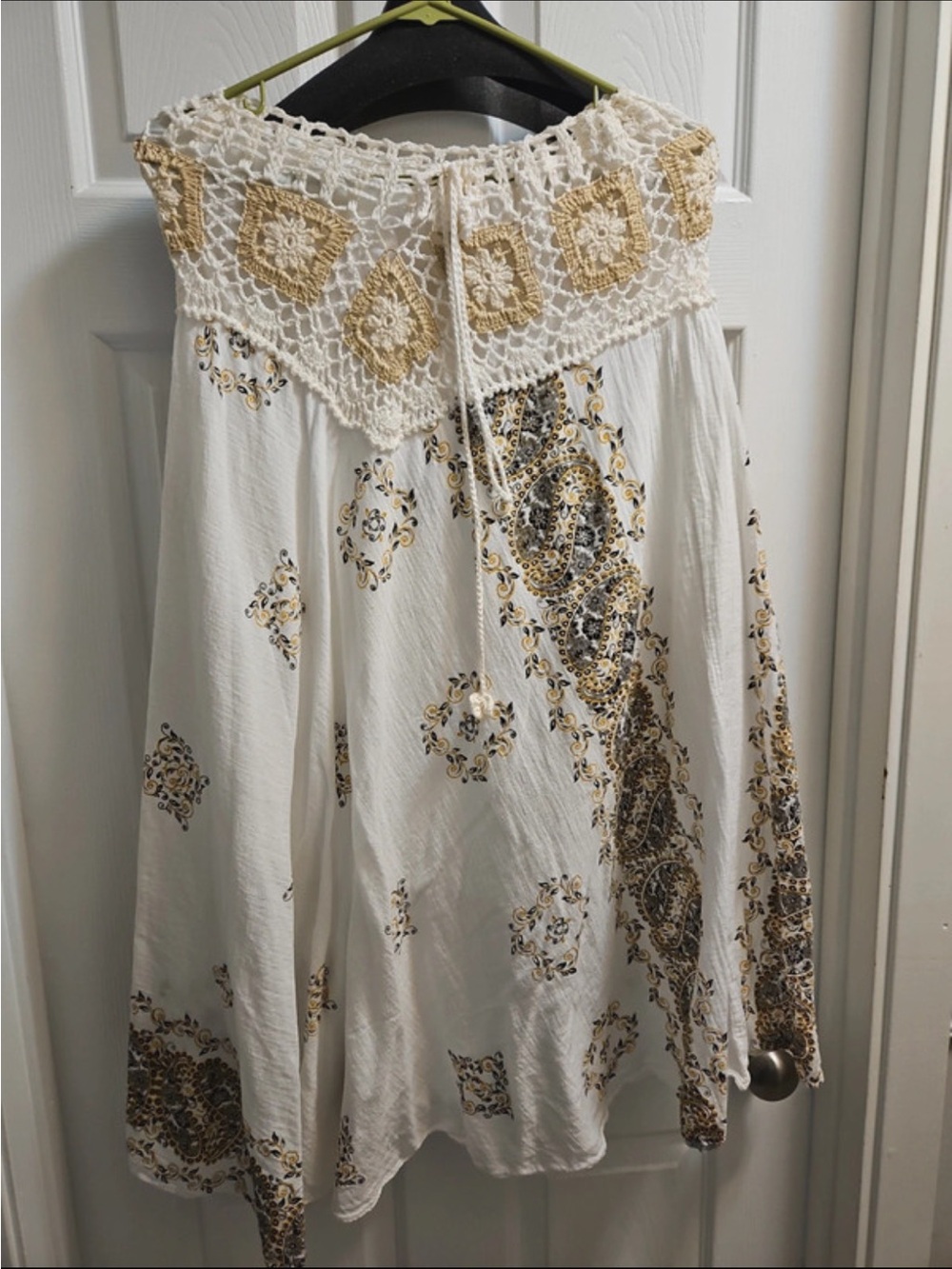 Boho Crochet Paisley Midi Skirt White & Gold Size L